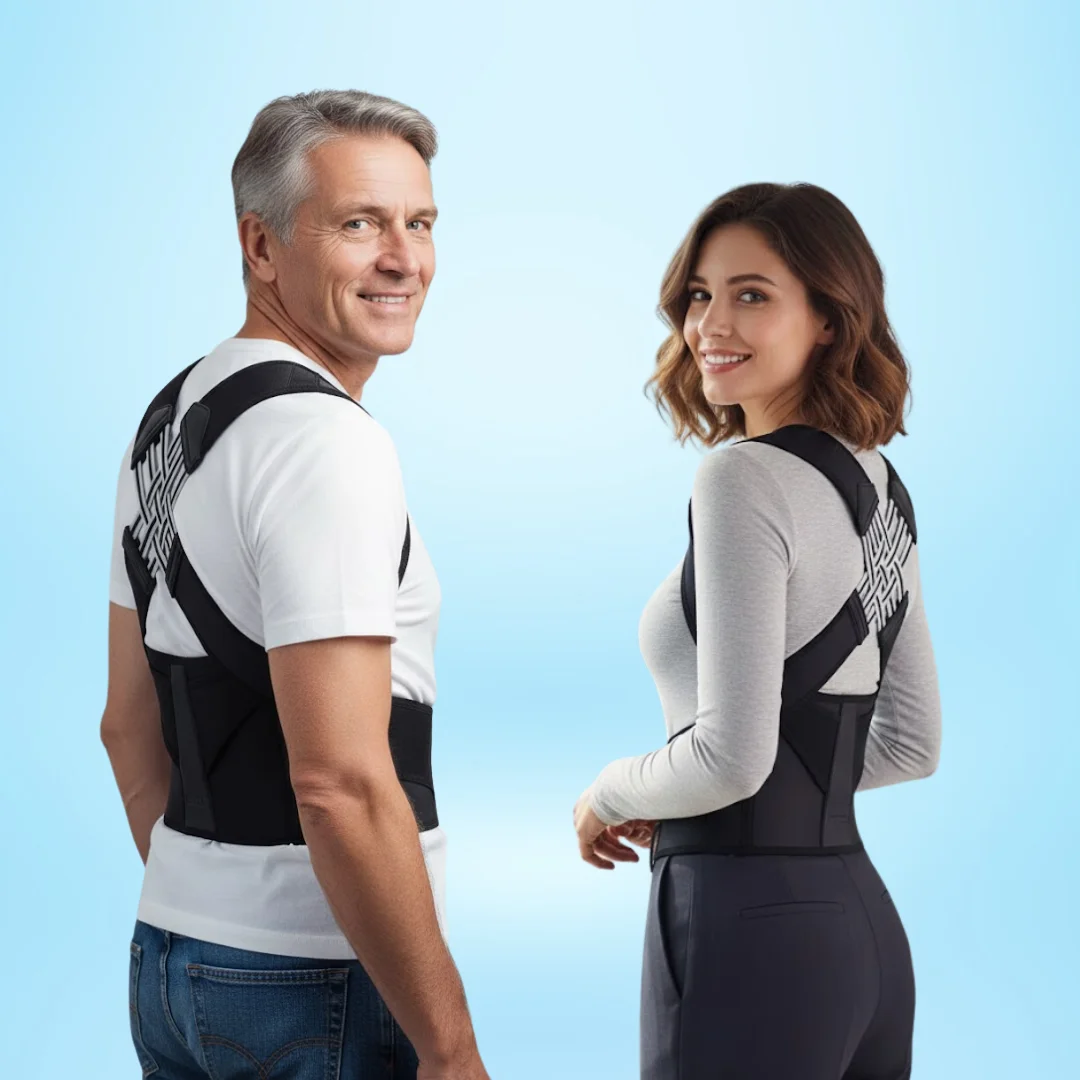 Nuvio houdingcorrector gedragen door man en vrouw